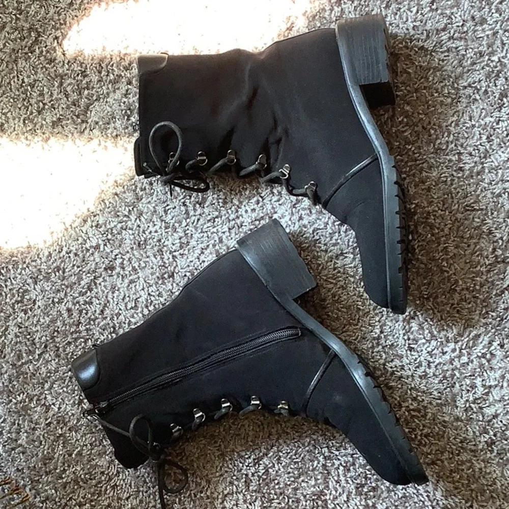 Stuart Weitzman Black Lace-Up Side-Zip Winter Rain Boots